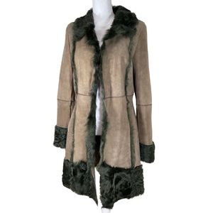 Tan & Green Lamb Fur Coat